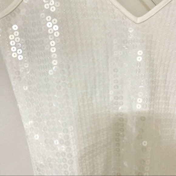Express White Sequin Strappy V-Neck Cami - Picture 7 of 12